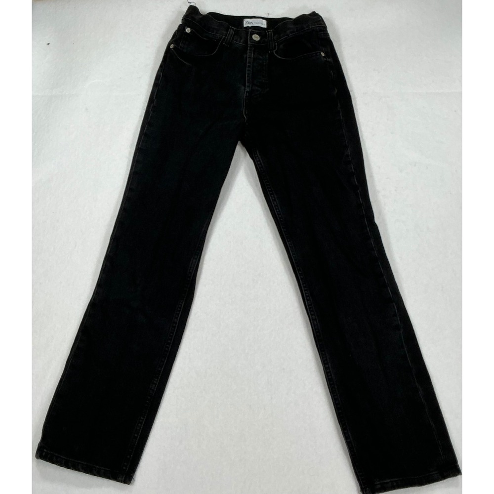 Zara Womens High Waisted Straight Leg Jeans Black Denim Size 2 USA 34 EUR